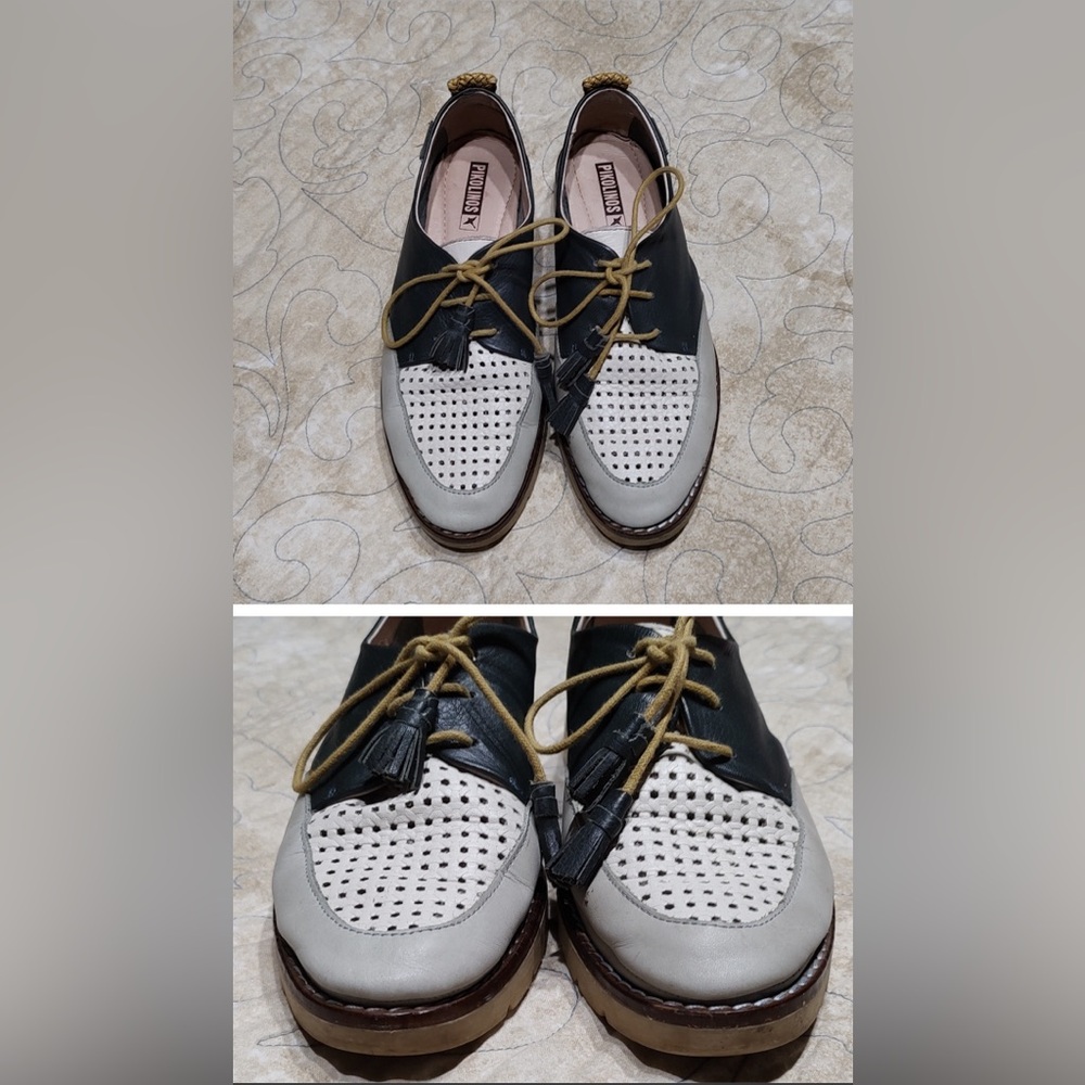 Pikolinos Blue Leather Perforated Tassel Laces Oxfords Euro 38